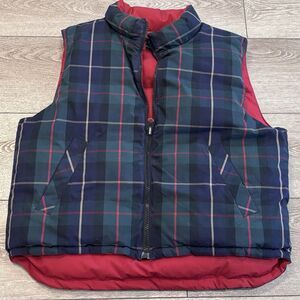 Eddie Bauer Vest Mens Large Red Tartan Plaid Reversible Puffer Goose Down Jacket